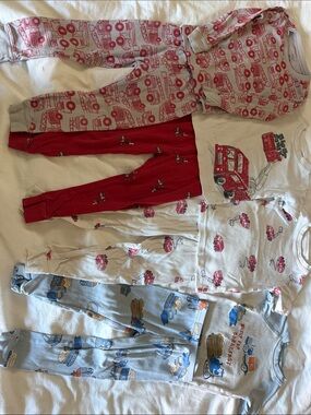 Carter's Boys Pajama Sets in Red, White & Light Blue with Vehicle Prints